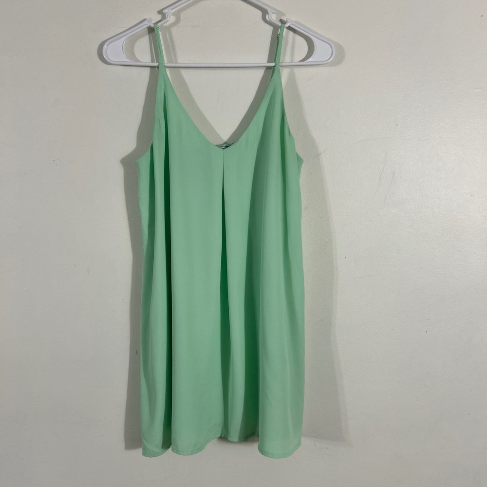 Tobi Top Womens Small Mint Green V-Neck Spaghetti Strap Pleat Summer